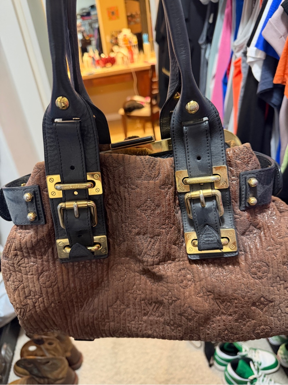 Rare Authentic Louis Vuitton Motard Quilted Shoulder Bag with Black Straps